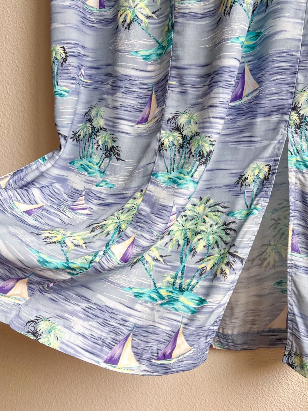 Vintage 1990s Tropical Sailboat Print Midi Dress (M/L) - Picture 12 of 13